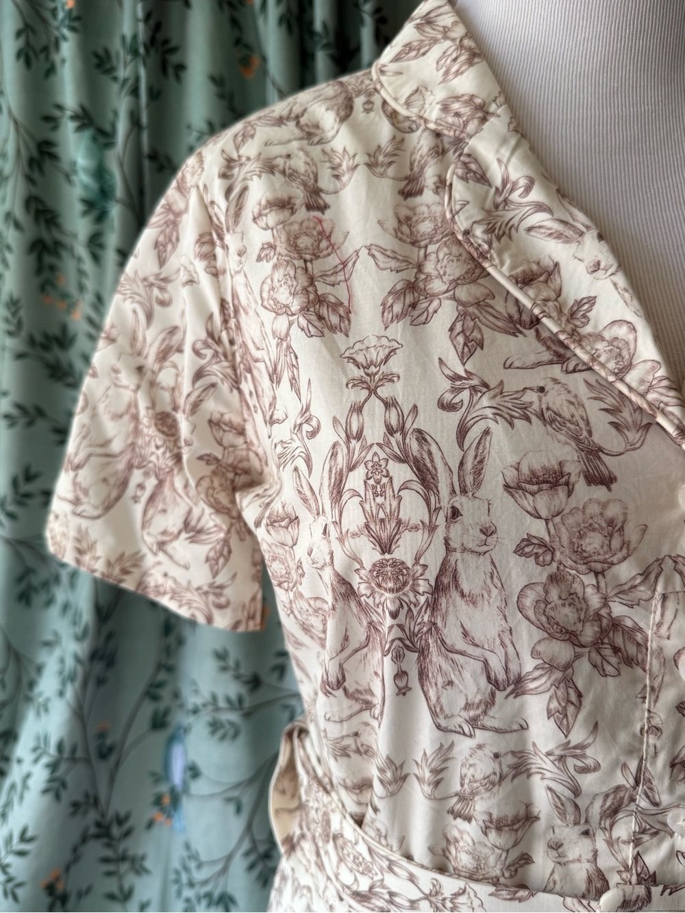 Modcloth Cream Short-Sleeve Floral Belted Shirt Dress